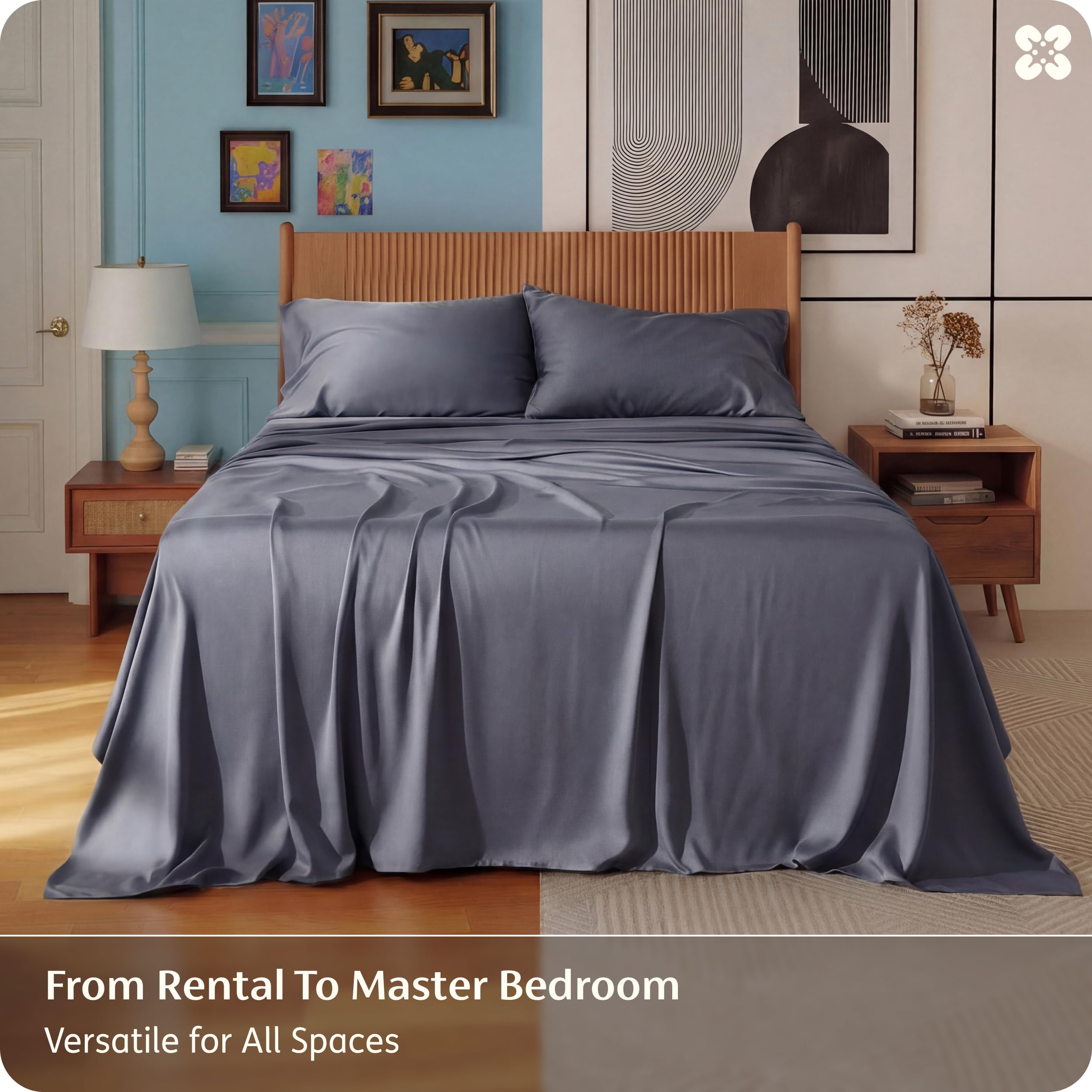 Bedsure King Size Sheets Set, Cooling Sheets for Hot Sleepers, Rayon Derived from Bamboo, PureWoven, Breathable & Soft, Deep Pocket Up to 16 Inches, Hotel Luxury Silky Bedding, Dark Grey - 5