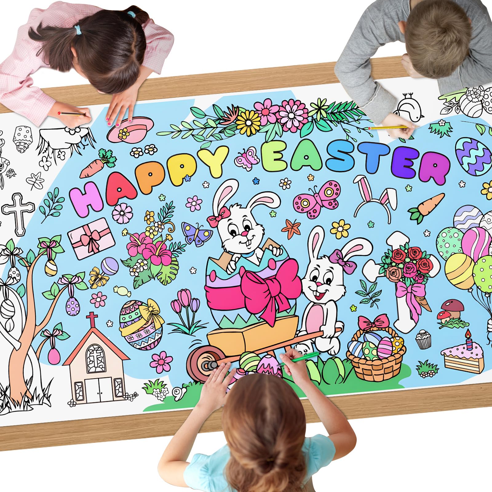 AYESY Easter Colouring Tablecloth, 72 x 30 inch Giant Colouring Poster Table Cloth, DIY Party Tablecloth, Craft Doodle Art