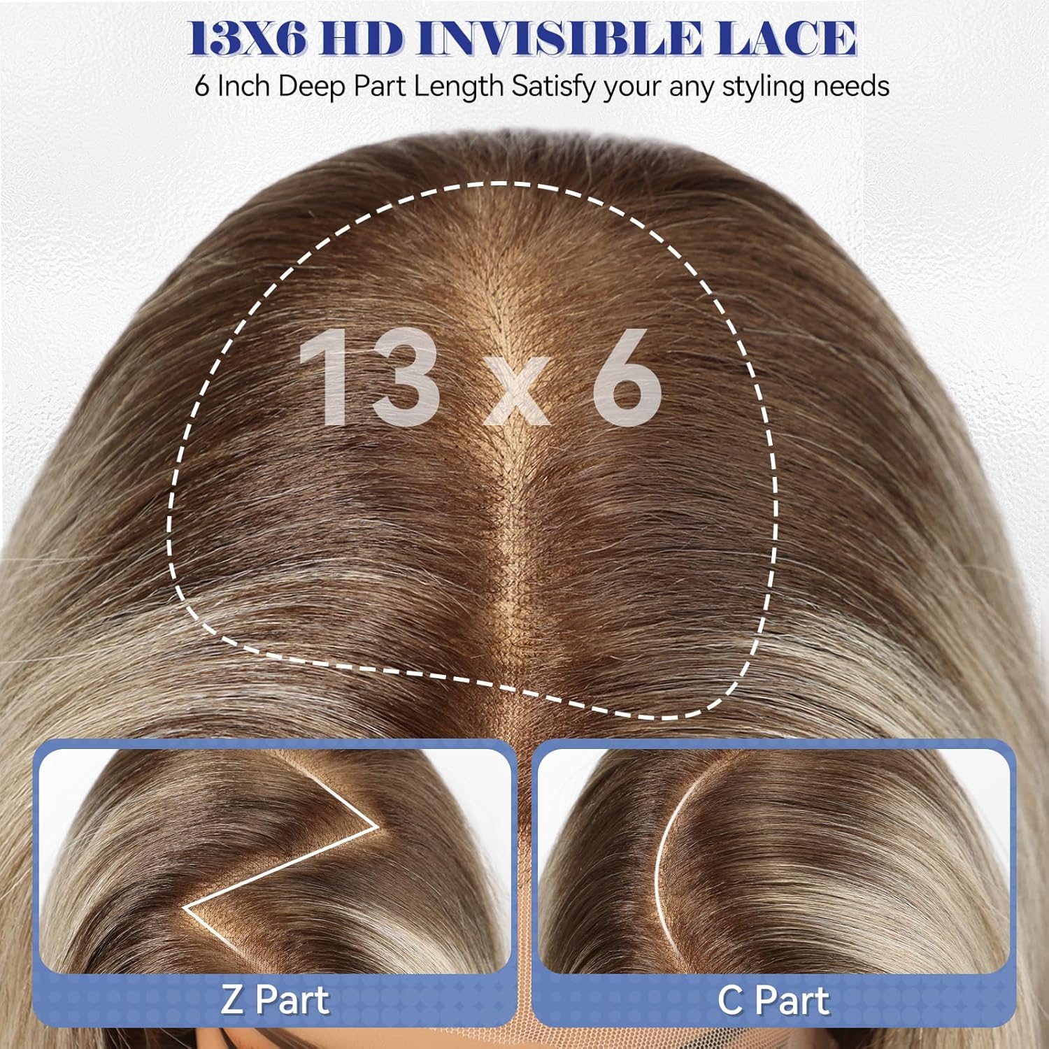 HAIRCUBE 13x6 HD Lace Front Wig Synthetic 22 Inch Ombre Ash Blonde Long Wave Layered Glueless Wig for Women, Natural Look Daily Wear