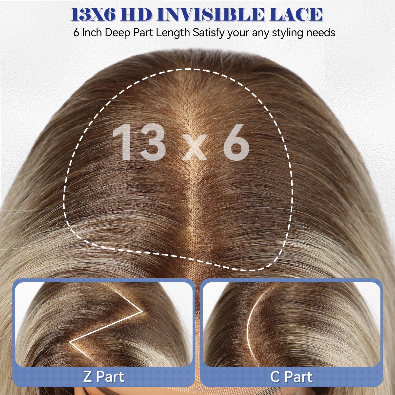 HAIRCUBE 13x6 HD Lace Front Perücke, 22 Zoll, synthetisches Ombré-Aschblond, lange Wellen, gestuft, kleberlos, für Damen, natürlicher Look, alltagstauglich