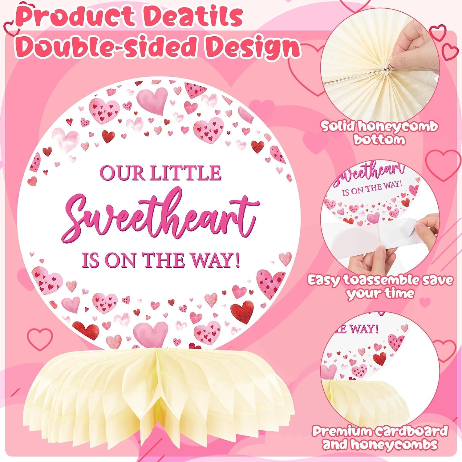 ANGOLIO Pink Sweetheart Baby Shower Party Honeycomb Centerpieces 12Pcs Summer Our Little Sweetheart Is On The Way Table Decorations Party Supplies for Kid Girl Baby Shower Gender Reveal Birthday Decor