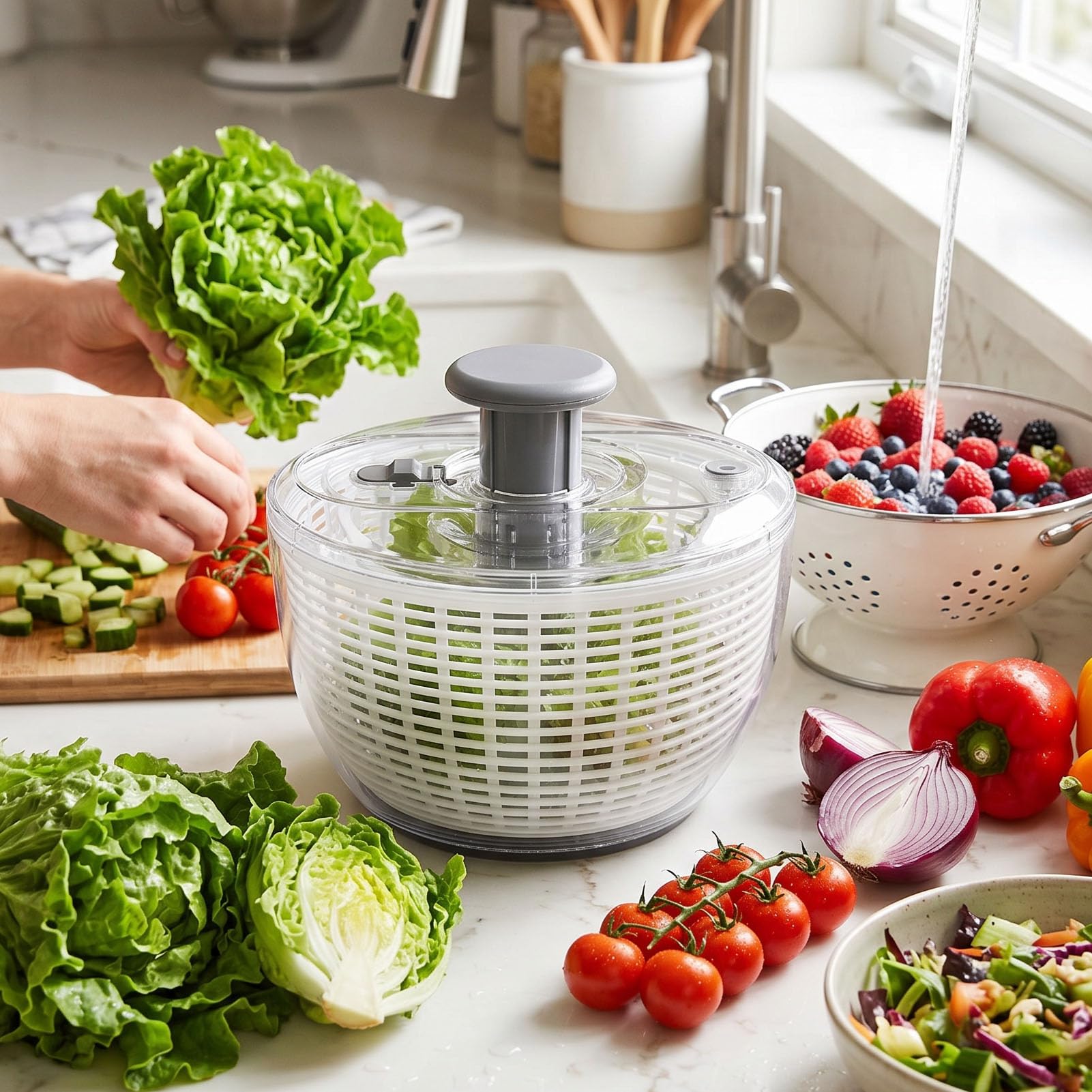 Laveuse à Fruits Essoreuse à Salade Grande capacité 3,6 L avec Passoire (gris foncé)