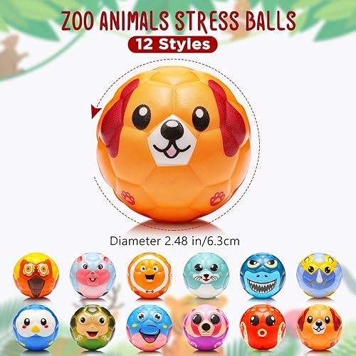 Miniatura 3 de 24 bolas de estrés de animales del zoológico de 248 pulgadas lindos animales de delfín tiburón perro pelotas de estrés dedo de mano muñeca de