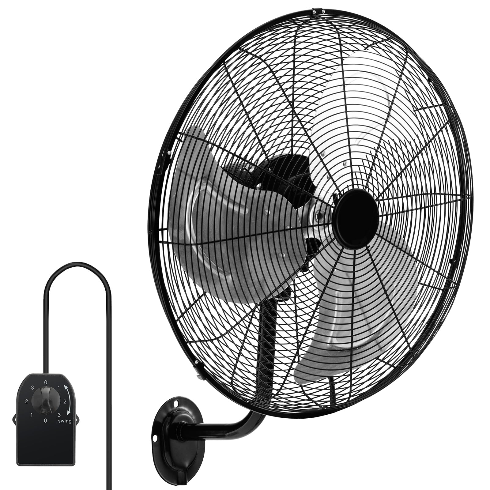 RELAX4LIFE Ventilador de Pared Ø56cm con 3 Velocidades (Negro) | Rotación Horizontal 85° y Vertical 30°, Ventilador Industrial Oscilante 120W con Pala de Aluminio para Almacén/Fábricas