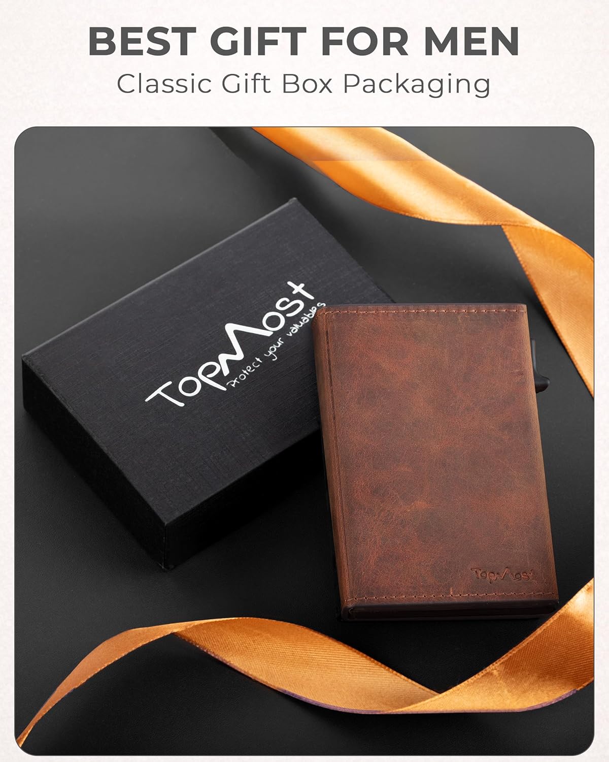 TopMost Genuine Leather Pop Up Wallet for Men, Credit Card Holder, RFID Blocking Ridge Wallets for Men with ID Window, Slim, Minimalist, 5-9 Card Capacity & Cash Bills, Brown Camel - Image 8