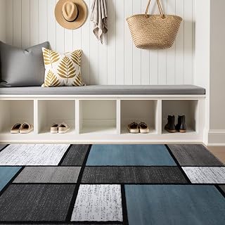 Rugshop Modern Boxes Contemporary Living Room Area Rug Blue/Gray 3'3" x 5' | Rectangular, Size 3'3" x 5', Bedroom, Dining Room, Home Office, Kitchen, Entryway, Hallway, Nursery, Kids Room, Guest Room