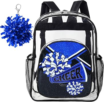 MotiMind Clear Cheer Backpack with Pom Keychain, Blue, 2 Pcs