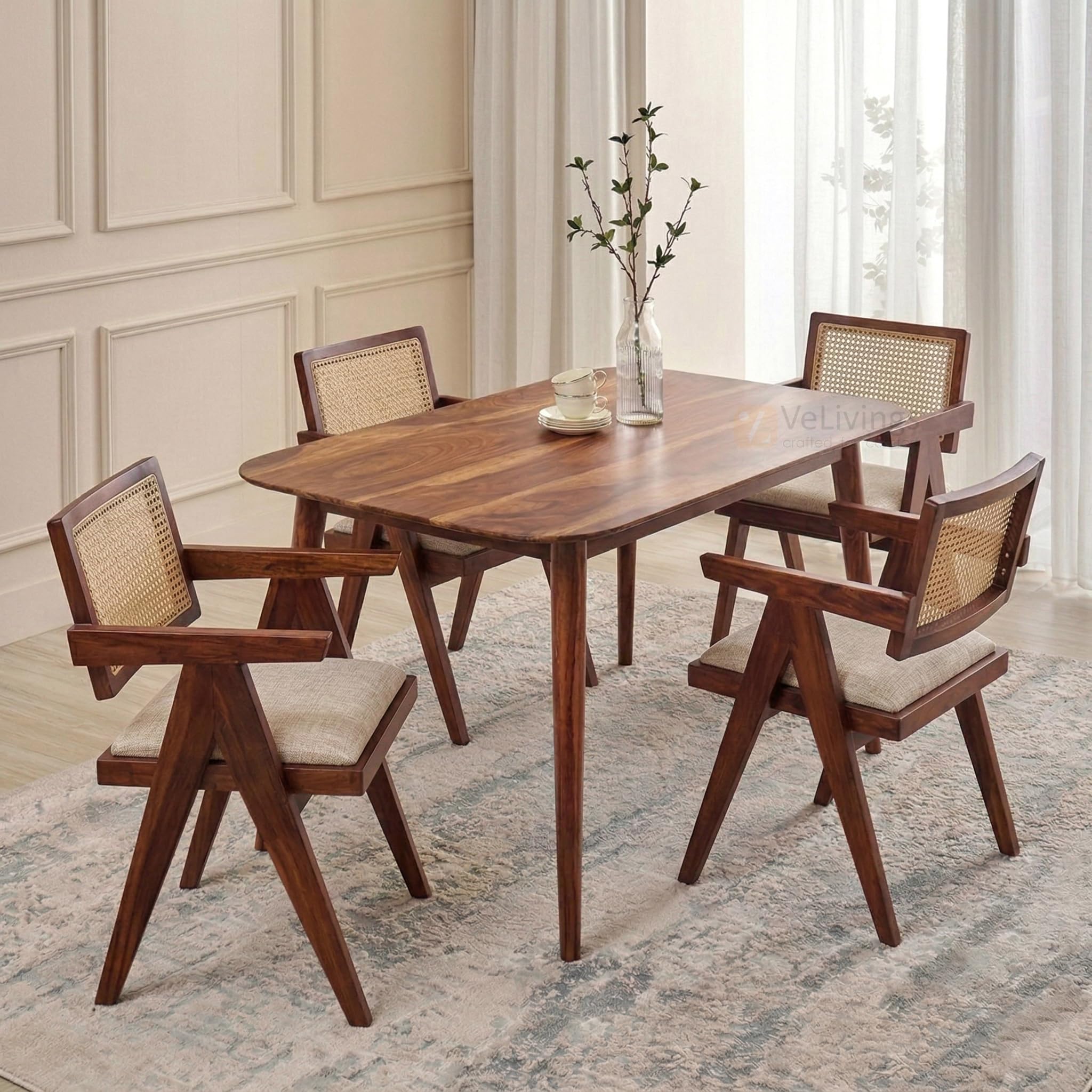 Solid Sheesham Wood 4 Seater Dining Table Set with Cushioned Chairs for Dining Room | Living Room | Home & Office | Hotels Restaurant & Cafe (Honey Finish)-image-28