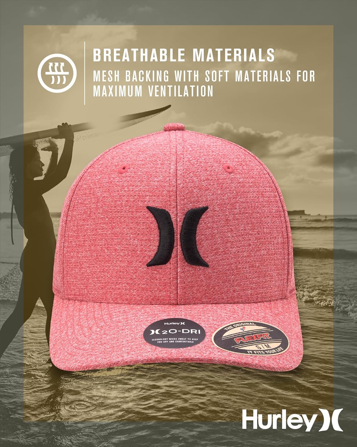 Hurley Men's Baseball Cap – Lightweight Curved Bill H2O Dri Fitted Caps for Men - Image 4