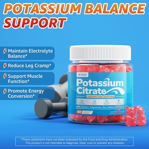 Zinc and Magnesium Supplement with Potassium Citrate 1000mg Gummeis for Women Men