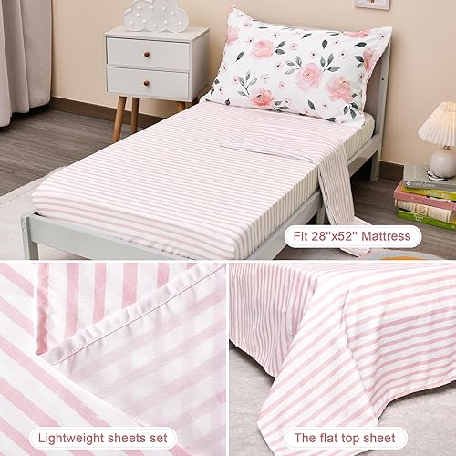 Miniatura 6 de PHF Juego de ropa de cama infantil de 4 piezas, ultra suave, incluye edredón, sábana bajera, sábana encimera y funda de almohada para niñas, cama