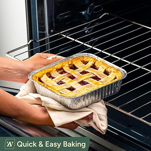 Miniatura 5 de Zuvo Contenedores grandes desechables de papel de aluminio con tapas de papel 25x25x4 cm, recipientes para llevar, buenos para hornear, asar,