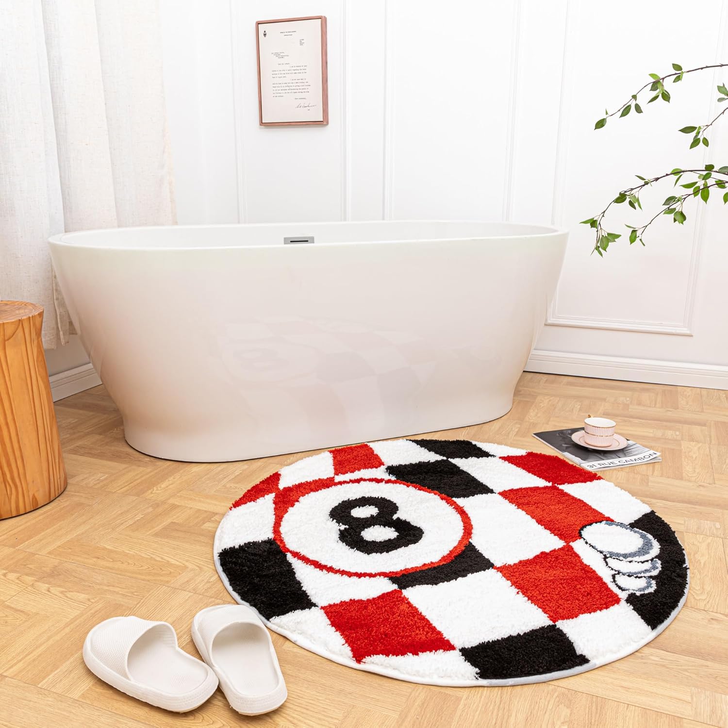 8 Ball Rug - 39.3 inch Checkered Area Rug Billiard Pool 8 Ball Carpet, Non-Slip Flocking Floor Bath Mat for Shower, Round Rug, Graphic Rug, Y2K Rugs, Cool Rugs Doormat for Living Room Decor