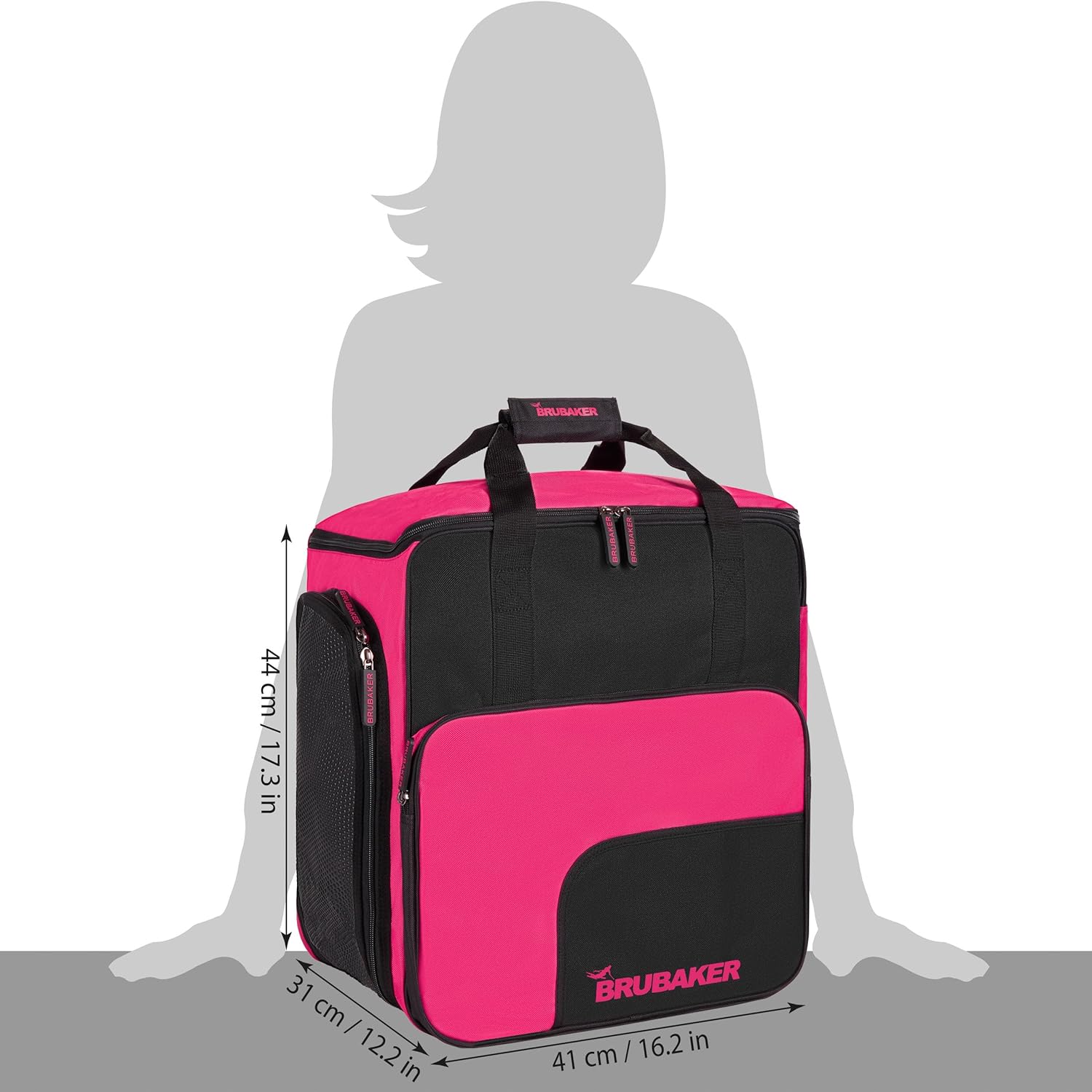 BRUBAKER Ski Boot Bag - Superfunction - Backpack for Boots, Helmet, Gloves and Clothing - Black Pink
