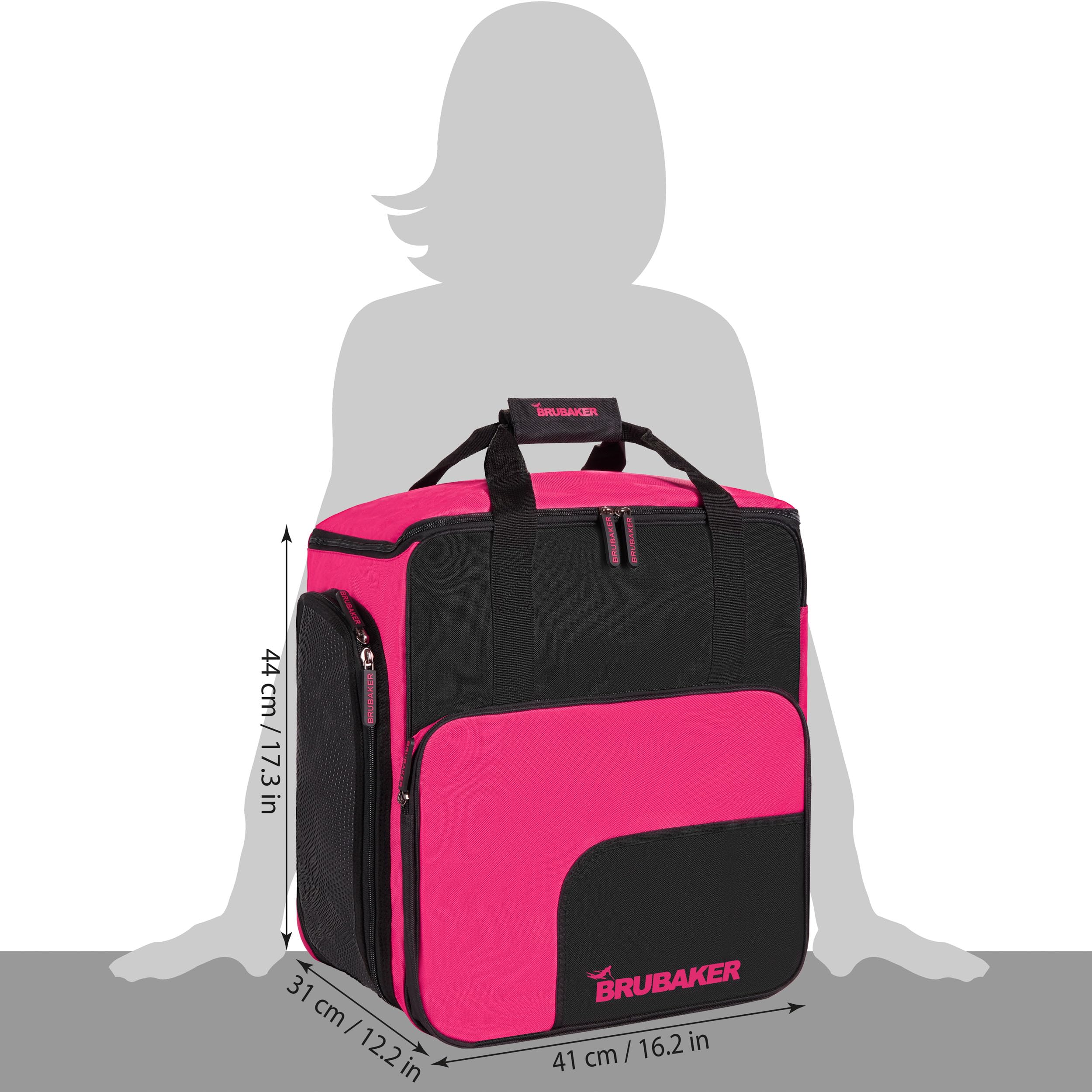 BRUBAKER Sac à chaussures de ski super fonctionnel - Sac à dos pour bottes de ski, casque de ski, gants et vêtements - Sac à chaussures de ski avec compartiment pour casque - Noir/rose