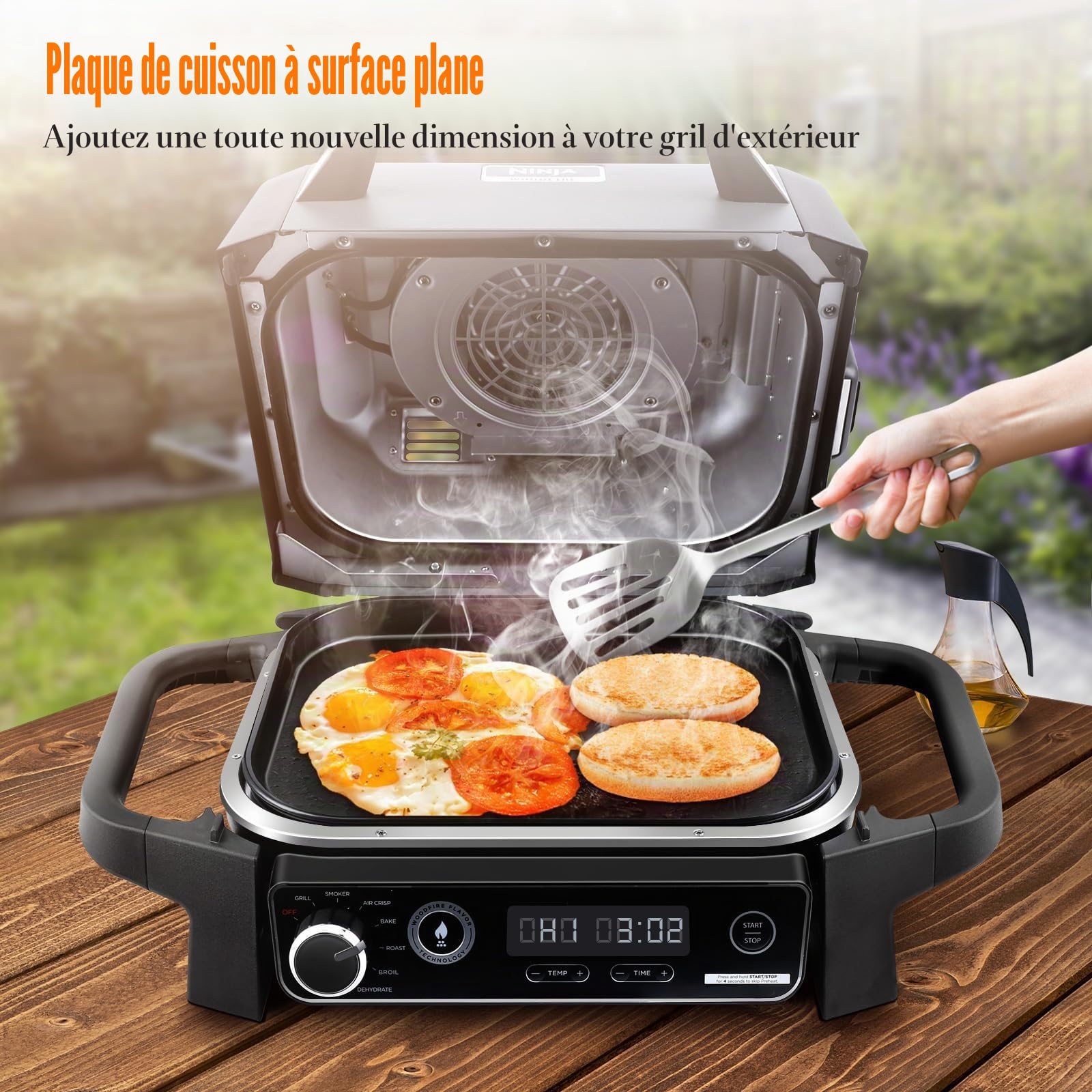 GFTIME Woodfire Plaque plate pour barbecue électrique Ninja Woodfire série OG700 (Ninja OG701), plaque de cuisson anti-adhésive extérieure avec revêtement en céramique