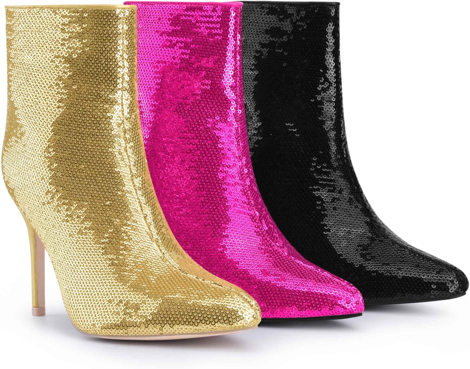 Perphy Party Sequin Pointed Toe Dressy Stiletto Heel Ankle Boots for Women