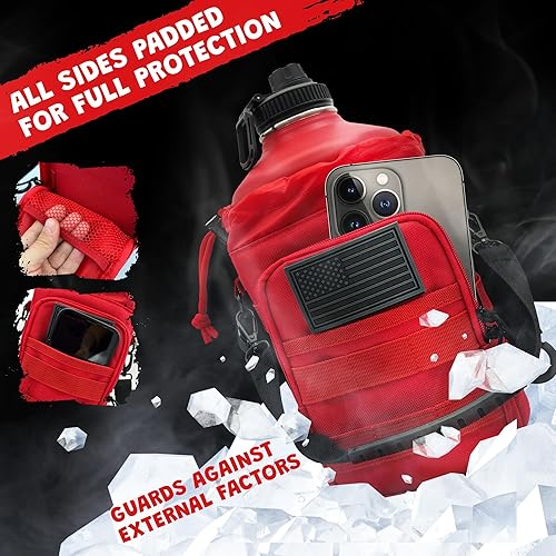 Miniatura 4 de Botella de agua de 1 galón aislada  Jarra de agua de metal de acero inoxidable de 128 onzas con soporte  Bolsa de transporte  Asa de boquilla  Tapas