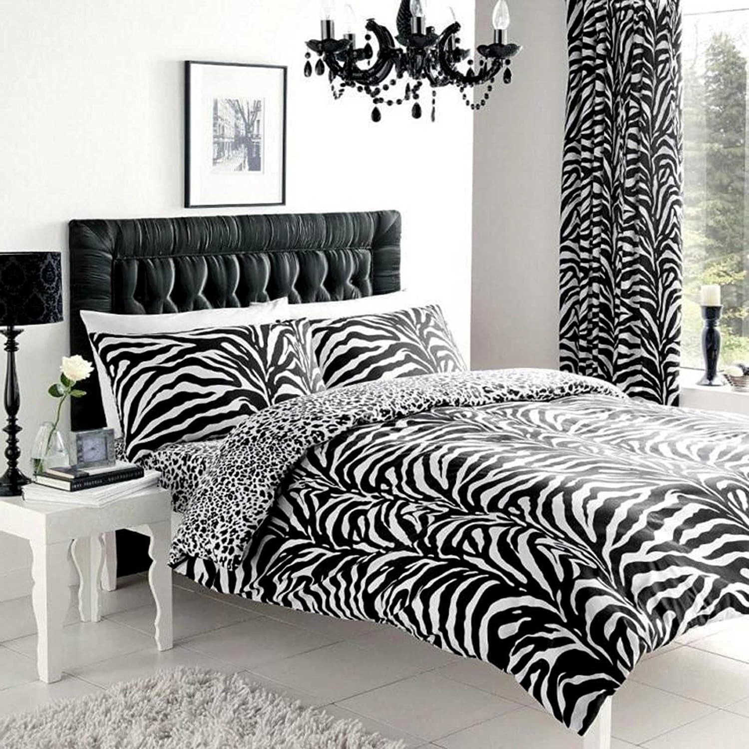 GC GAVENO CAVAILIA Soft & Cosy Zebra Bedding Double, Easycare Animal Quilt Cover Bedset, Comforter Cover Animal Double Duvet Set With Matching Pillowcases, White/Black
