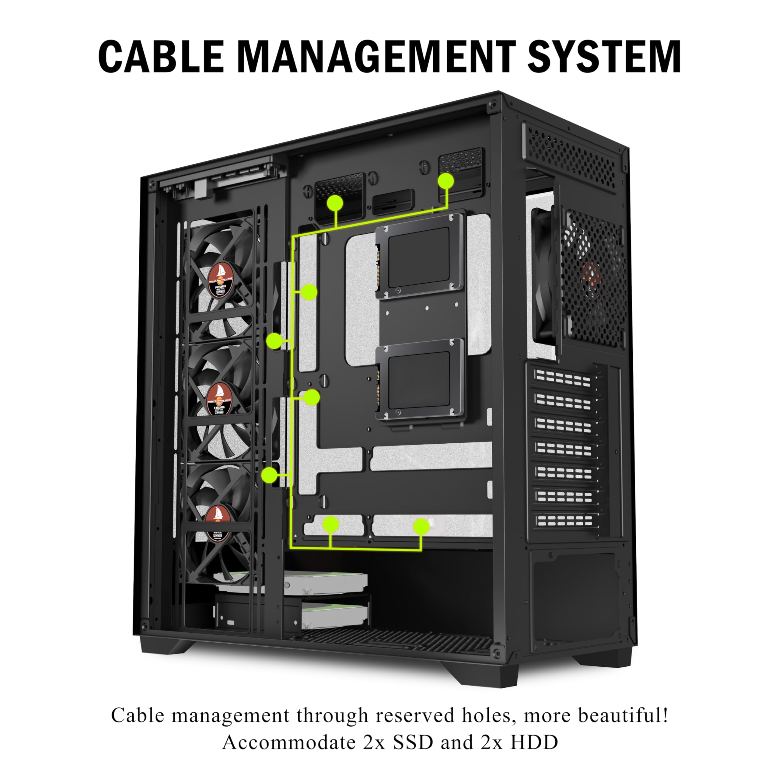 PC CASE ATX 4 Ventole preinstallate, Type-C Mid Tower case per computer con doppia vista in vetro temperato full-view, custodia per PC da gioco, nero, P4