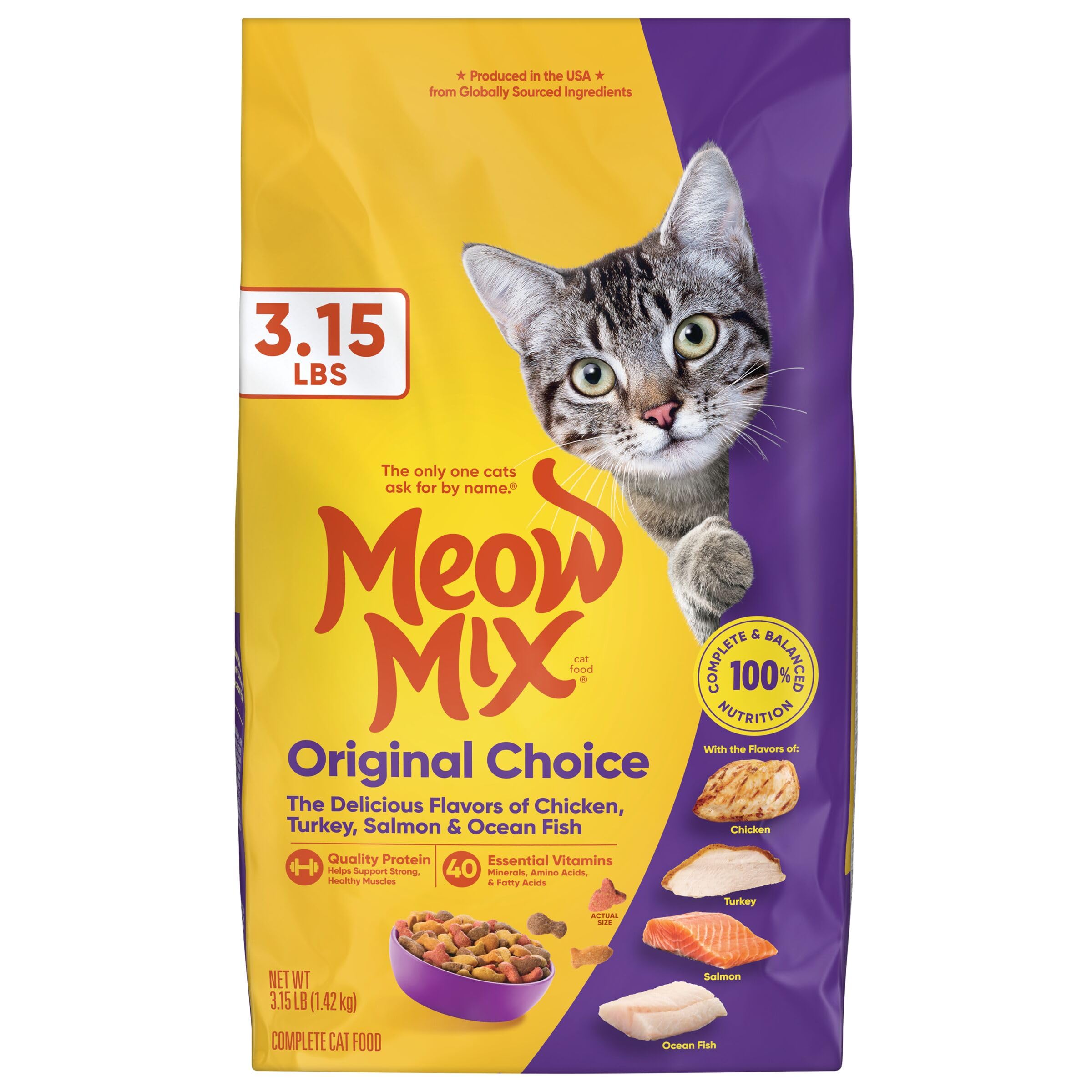 Meow Mix Original Choice Dry Cat Food, Chicken, Turkey, Salmon & Ocean Fish, 1.43 kg