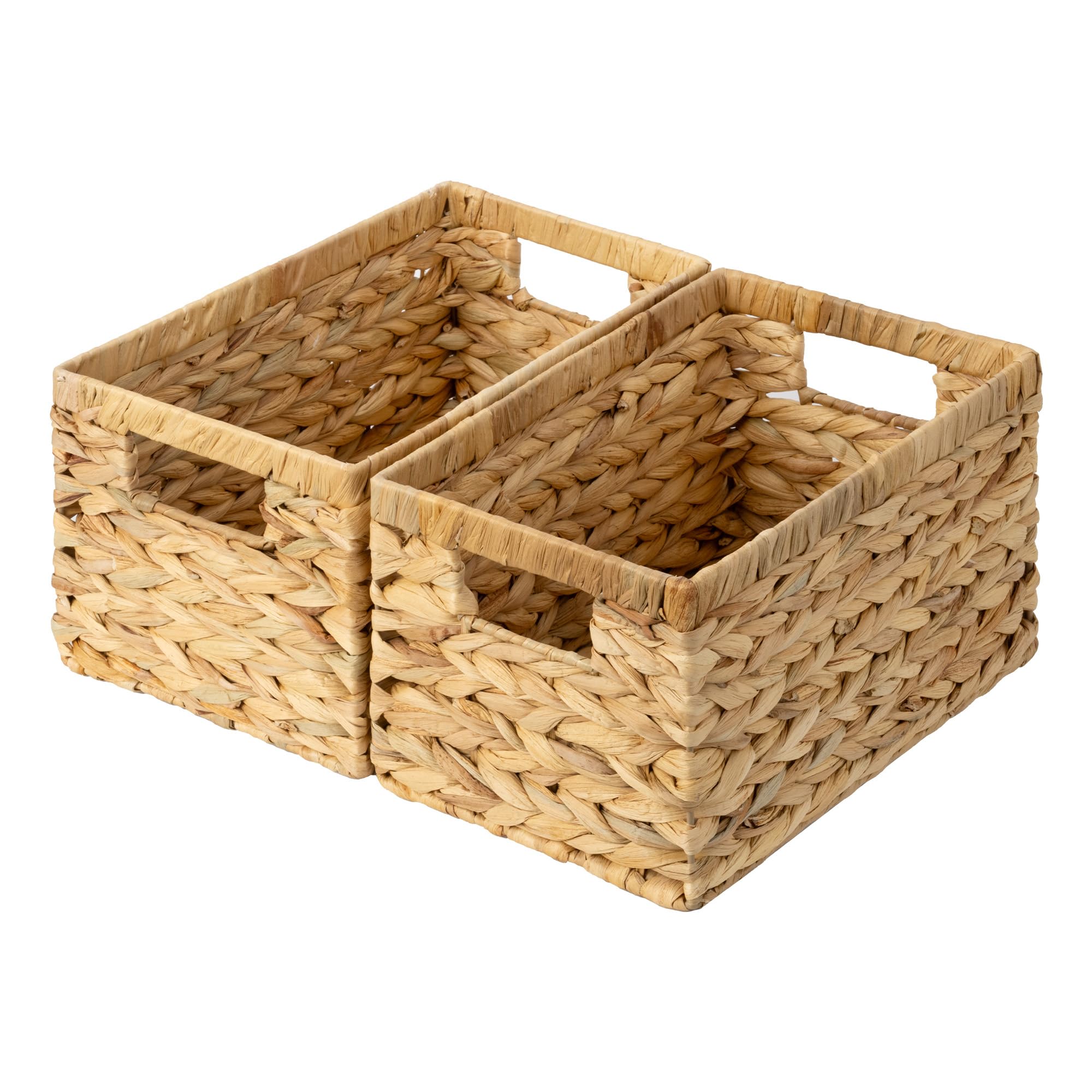 granny says wicker storage baskets for shelves, wicker baskets for organizing, water hyacinth woven basket for storage, rectangle basket for pantry, laundry, bathroom, 2-pack