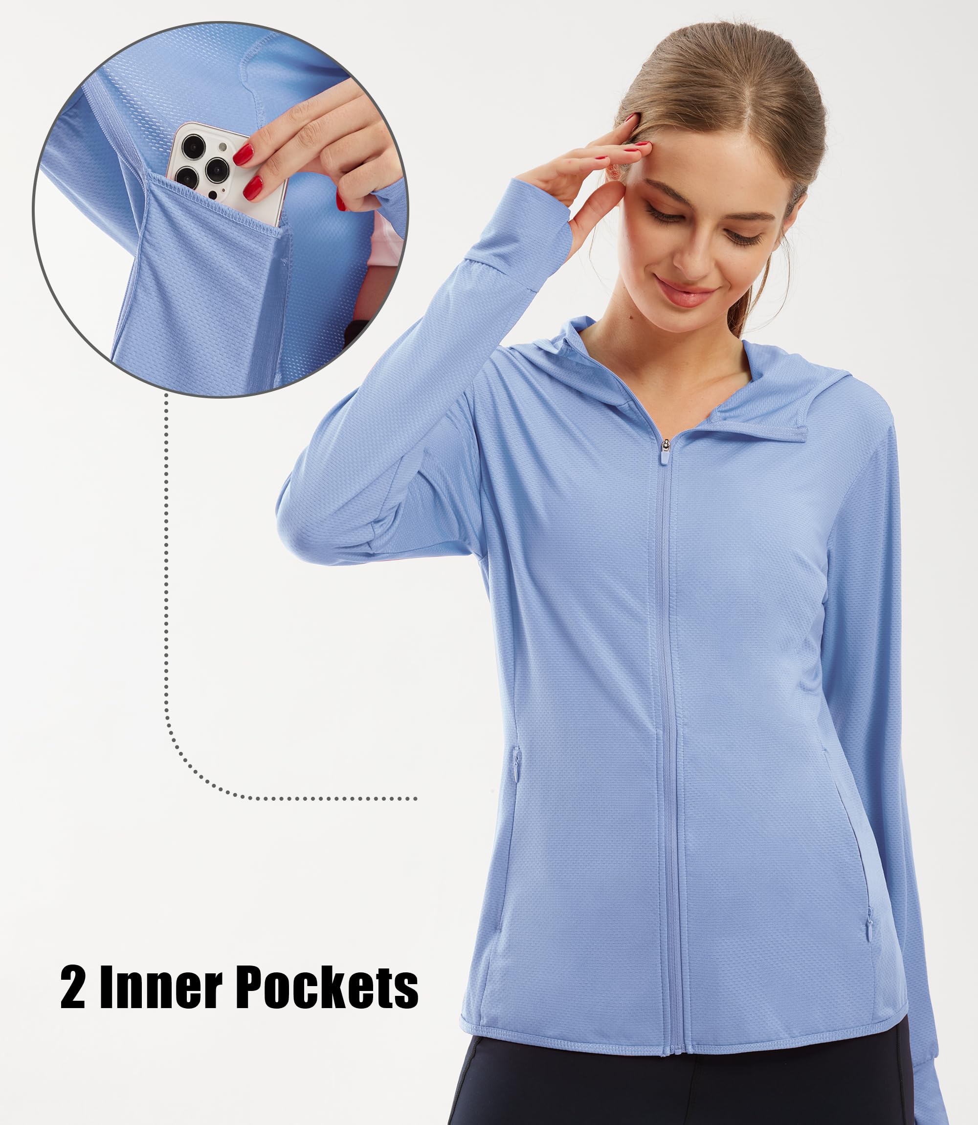Libin Chaqueta Deportiva Mujer UPF 50 + Sudadera UV de Verano Protección Solar con Cremallera Completa Manga Larga Deportiva Surf Al Aire Libre a Pie con Bolsillo