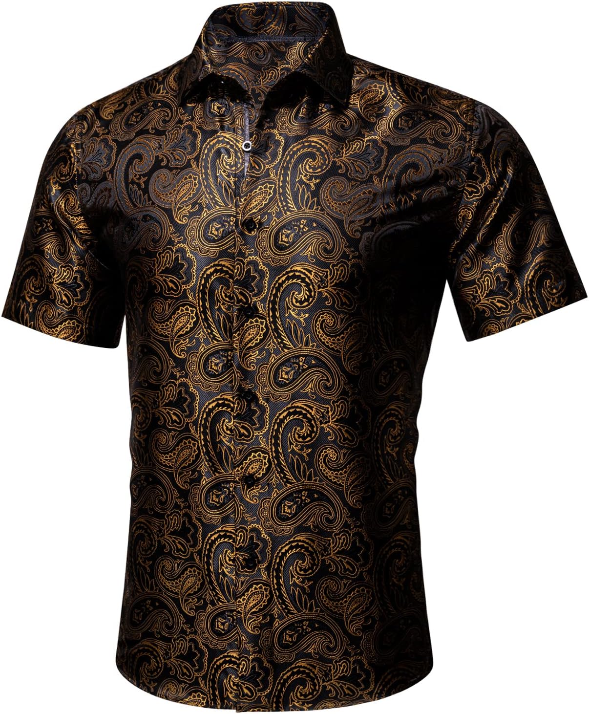 Barry.Wang Men's Silk Shirts Short Sleeve Western Designer Button Down Paisley Shirt Casual Beach Summer Party Mexico