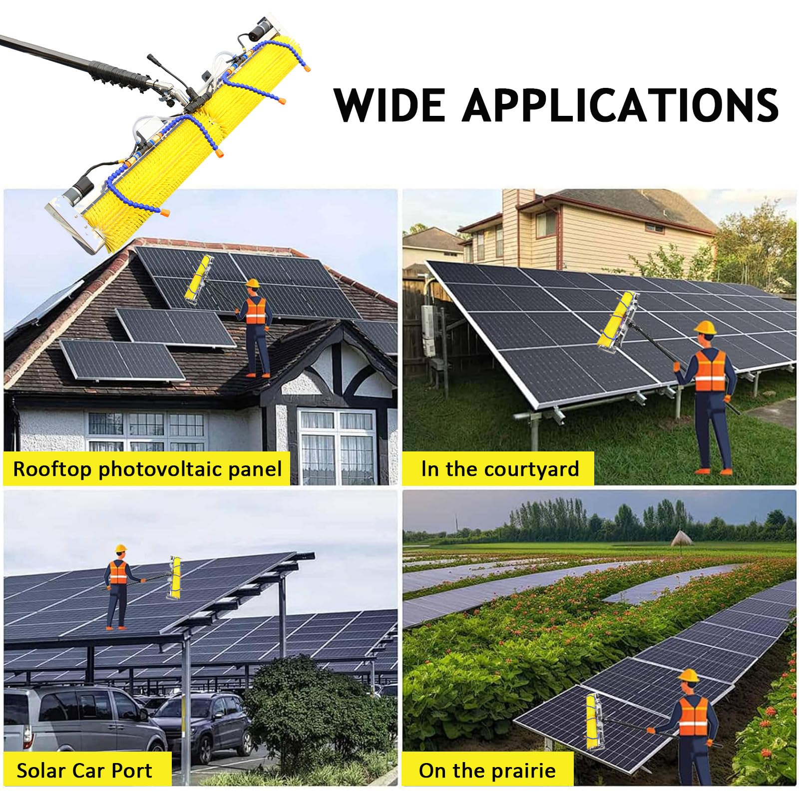 Limpia Placas Solares, Máquina de Limpieza de Lavado de Paneles fotovoltaicos con Varilla telescópica, Alimentada por Agua, Limpia Vidrios, Ideal Lavado Camiones,Cartelería,Mainspower-6m