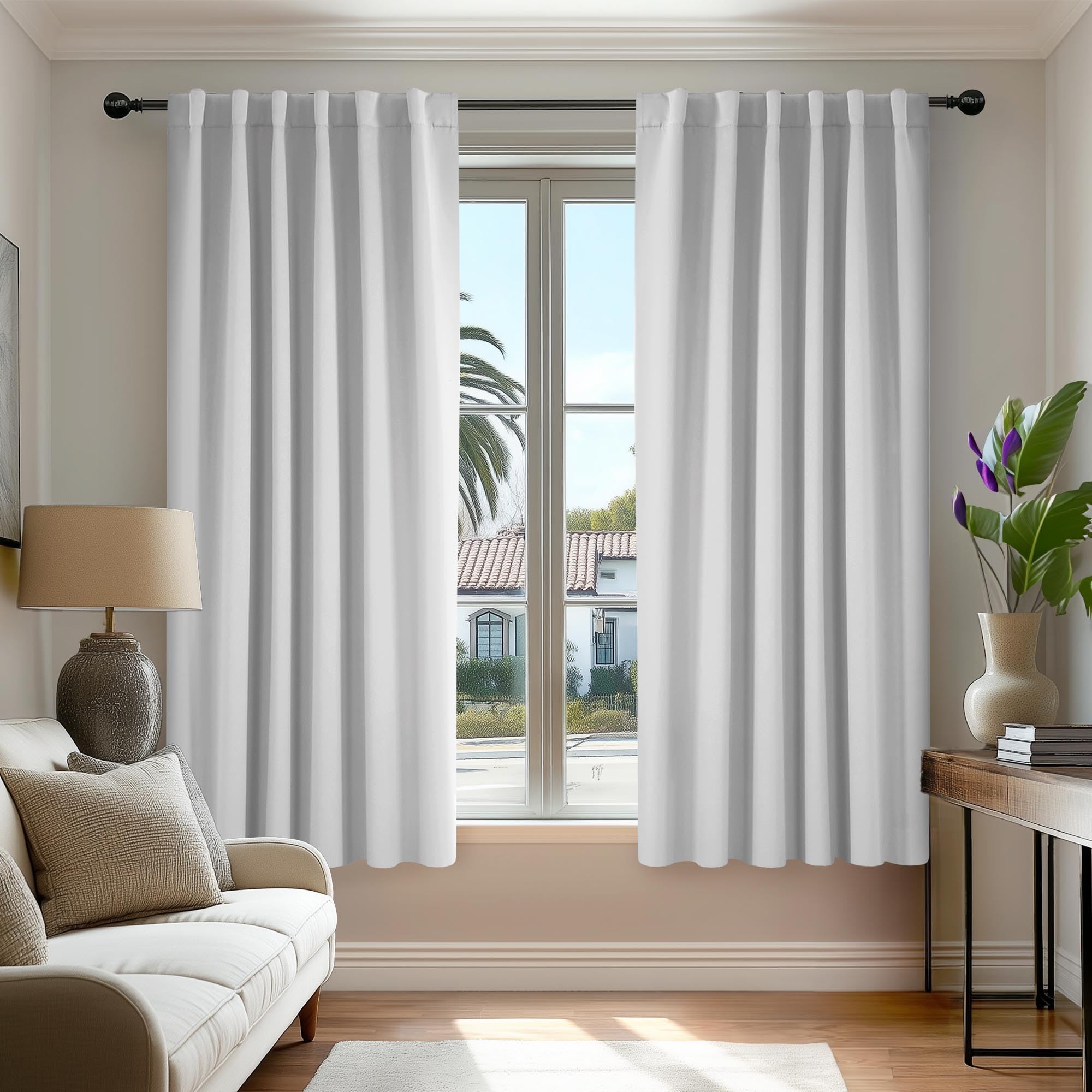 Deconovo Blackout Curtains, Thermal Insulated, W52 x L45 2 Panels, Back Tab, Machine Washable, Room-Darkening Drapes for Bedroom/Living Room Greyish