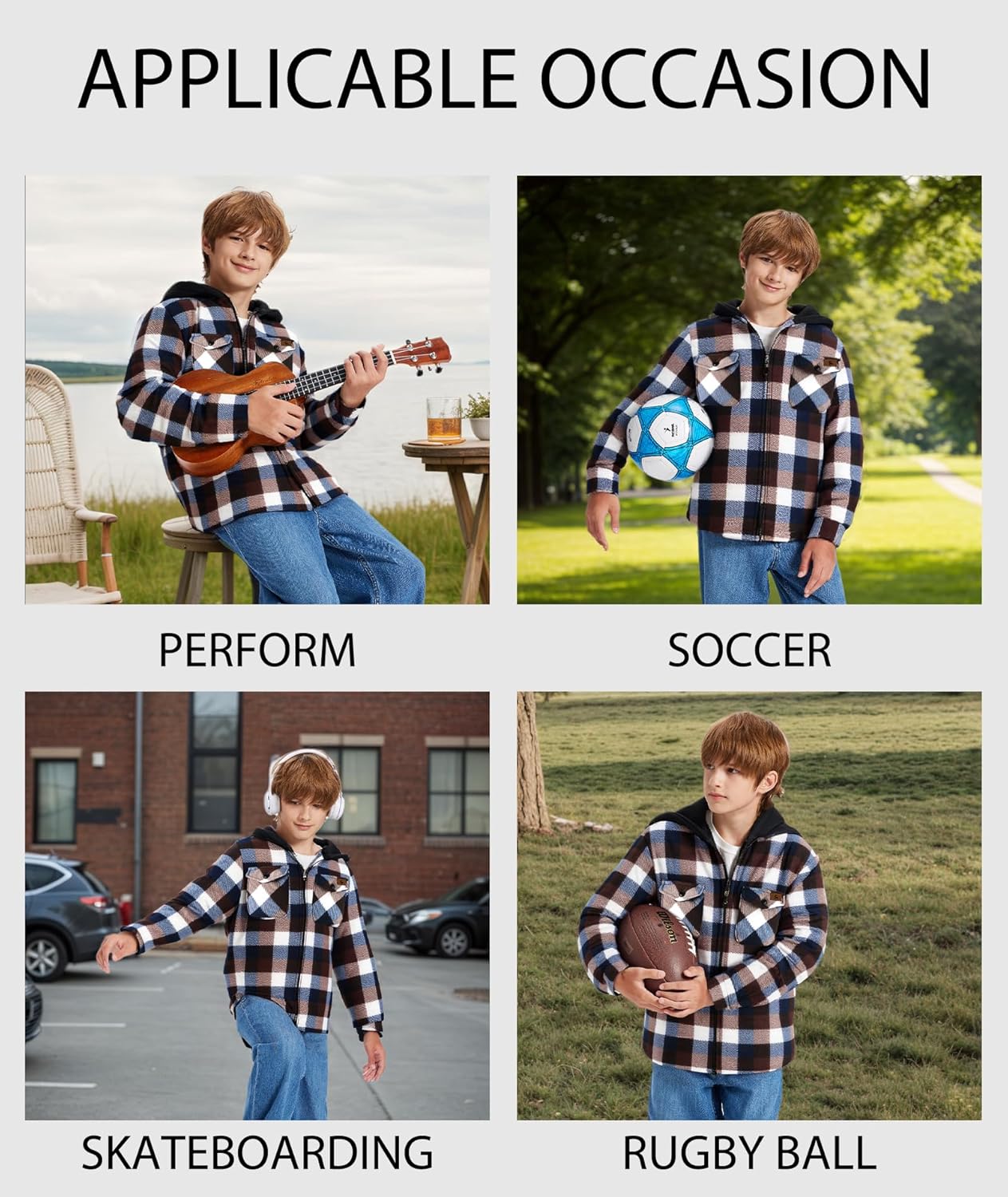 ZITY Boys Flannel Shirt Jacket Fleece Sherpa Lined Plaid Jackets Unisex Coat Full Zip Hoodie Girls Winter Outwear 6-15 Years - Image 2