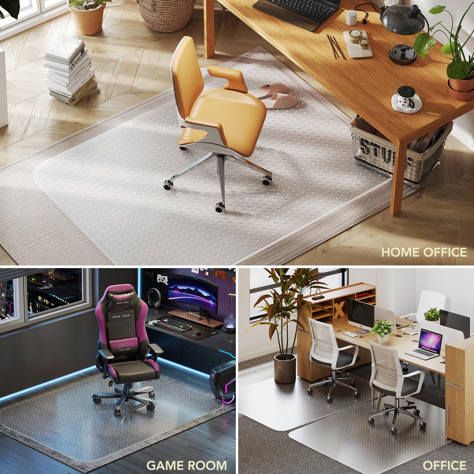 Office Chair Mat for Low Pile Carpet with Lip 48 x 60 Clear Plastic Floor Protector Heavy Duty — view 6