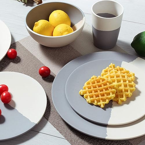 Miniatura 9 de MORGIANA Juego de vajilla de bambú reutilizable de 8 piezas, platos de bambú para acampar con cuencos de bambú, platos para 2 (azul)