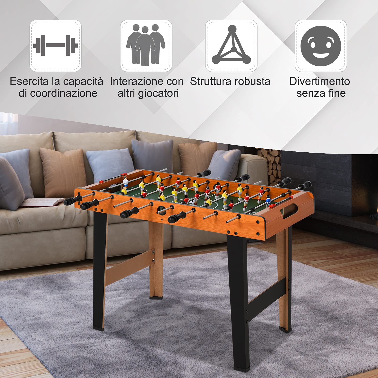 Calcio Balilla in Legno con 22 Giocatori e Accessori Inclusi 84.5x40x61.2 cm