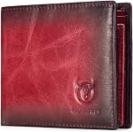 BULLCAPTAIN RFID Wallets for Men Slim Bifold Genuine Leather Front Pocket Wallet with 2 ID Windows QB-05, Brown, Small, Retro