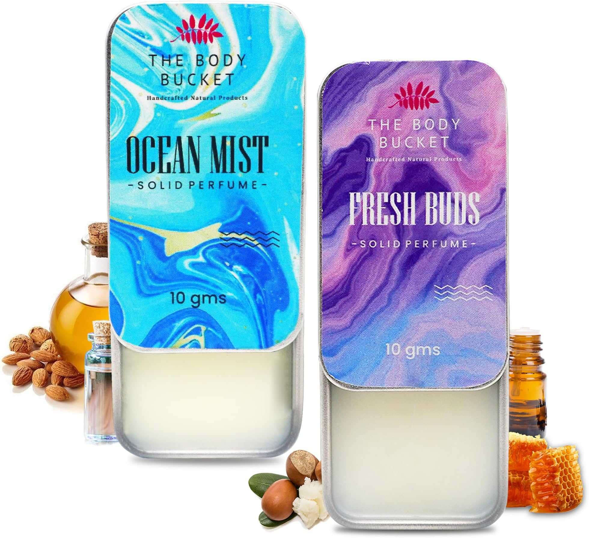 Combo of Fresh Buds & Ocean Mist Solid Perfume- 10 Gms each | Alcohol Free- Pocket Friendly & Easy to Apply, Non-Greasy Cologne Balm | Unisex Gifting Collection