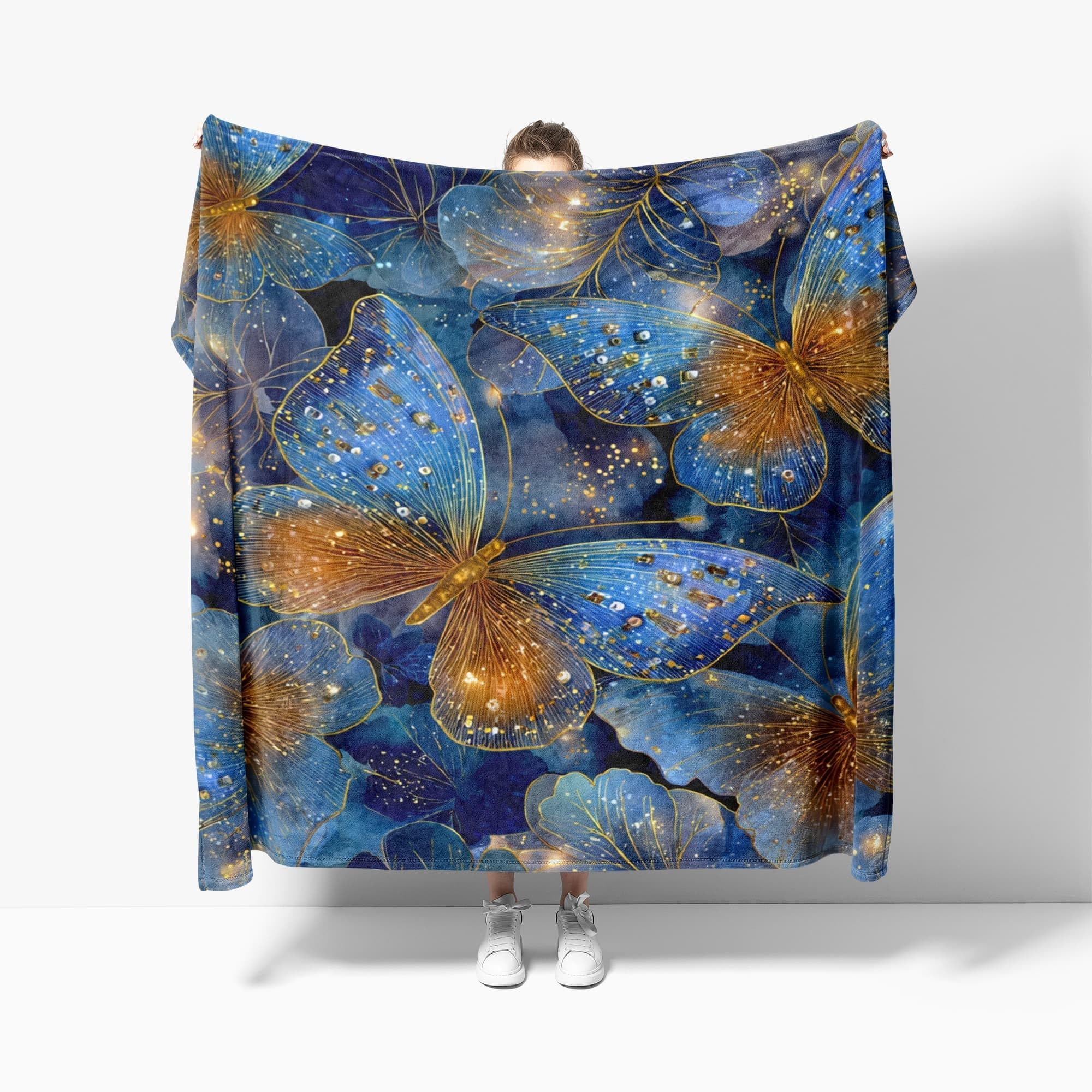 Antystatyczny lekki wełniany koc XXL 180 x 220 cm Fantasy motyl koc flanelowy super miękki niebieski szerpa na łóżko sofa biuro ochraniacz na kolana łóżko samochód kemping plaża