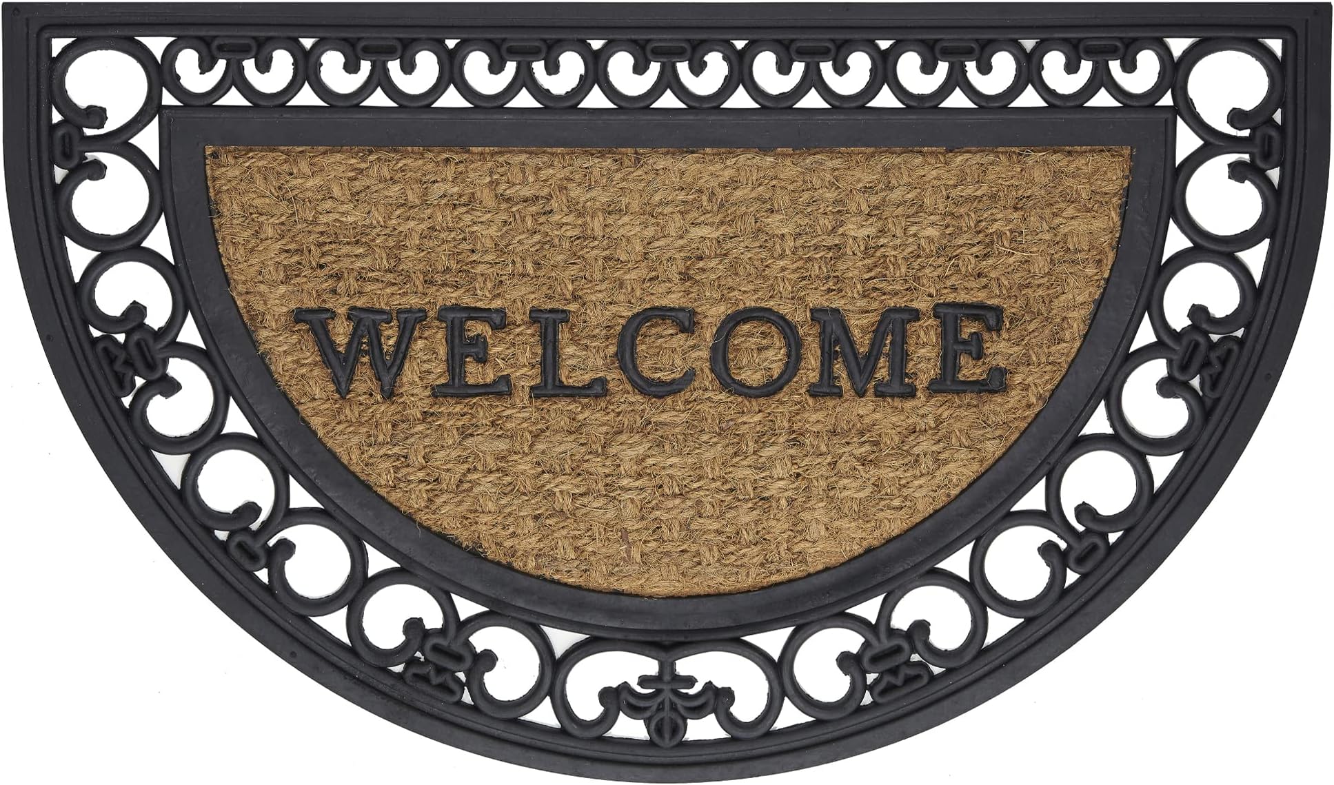 Wrought Iron Rubber Door Mat, Fleur De Lis Slice - 18 Inch Width, 30 Inch Length - Durable, Easy to Clean & Decorative Outdoor Welcome Mats - Heavy-Duty All-Weather Doormat Traps Dirt, Debris, & Mud