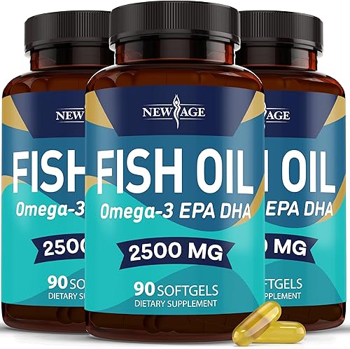 NEW AGE Aceite de pescado Omega 3 de 2500 mg Suplemento de apoyo inmunológico y cardíaco promueve la salud de las articulaciones los ojos el cerebro disponible en Yaxa Guatemala