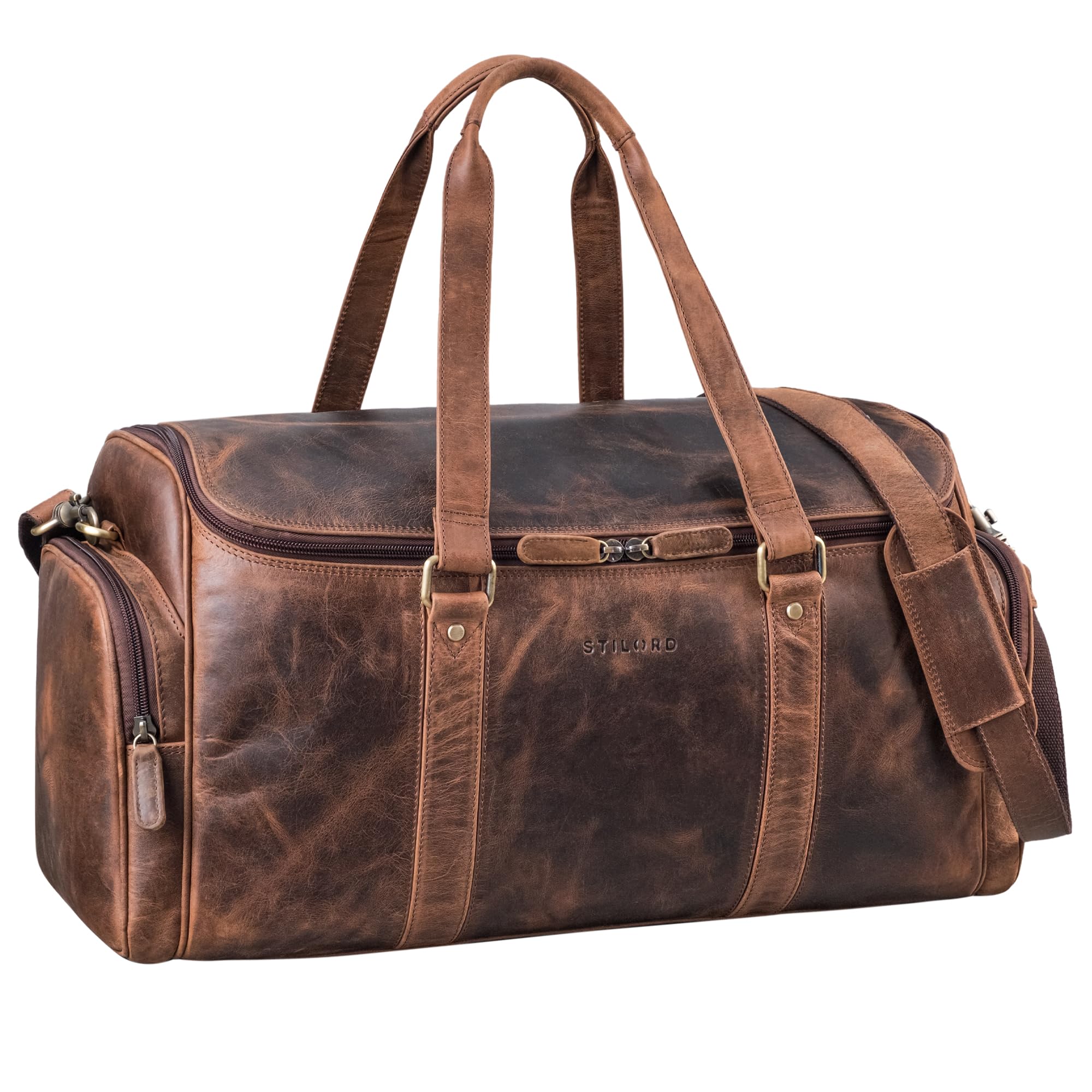 STILORD Myles Sac de Voyage Vintage en Cuir Homme | Grand Bagage XL en Cuir de Vachette | Sac Week-End avec Bandoulière Couleur:Kara - Cognac