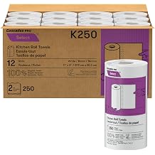 Cascades PRO Kitchen Roll Towel- 12 Rolls/250 Sheets Each -K250- White | Made In The USA; Jumbo Kitchen Roll Towels with a Large Proportion of Sheets per Roll