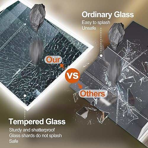 Miniatura 6 de SBAGNO - Espejo de baño LED de 36 x 28 pulgadas con luces, espejo de pared de tocador de baño con Bluetooth, antivaho, regulable continuo, 3