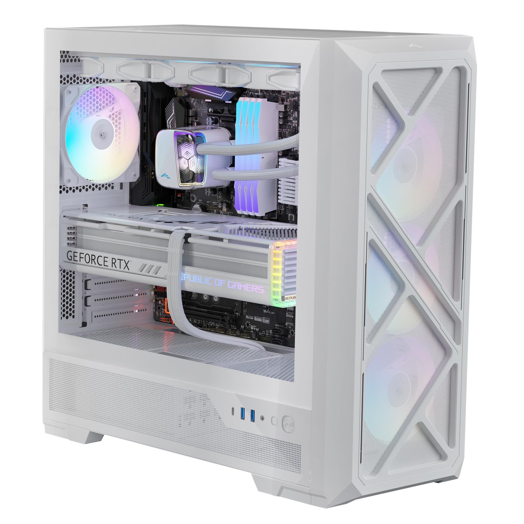 SAMA S41 ATX Mid-Tower Gaming PC Case, 4 ARGB Fans, USB-C, 360mm AIO White