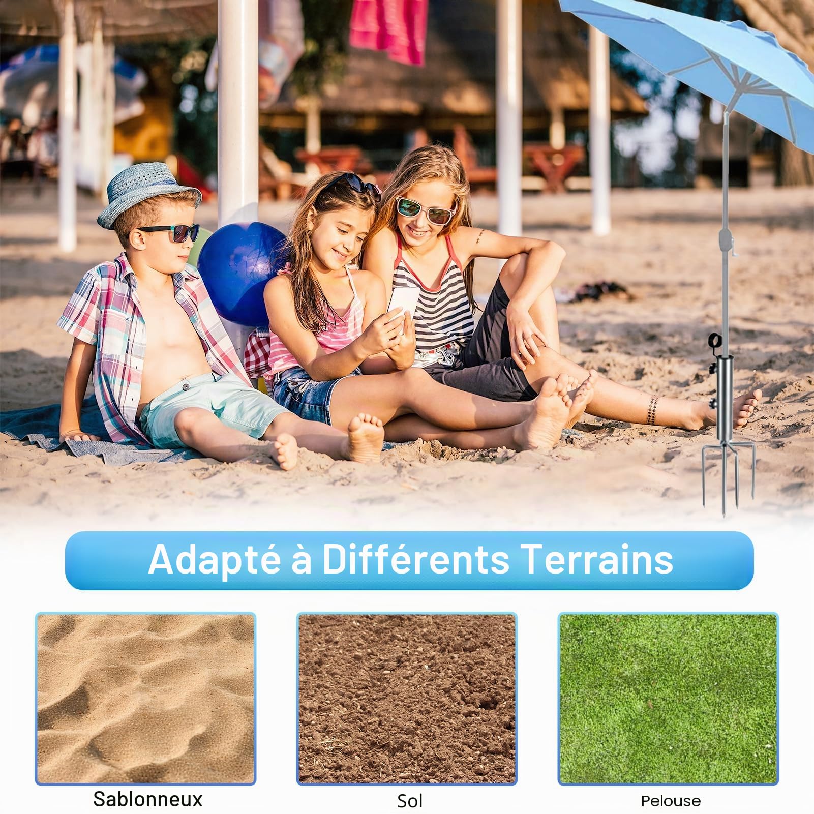 GOZYLA Pied de parasol avec pic de pelouse 4 dents : support de parasol mobile pour l'extérieur en acier