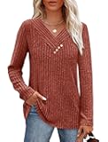 Sweaters for Women Long Sleeve Shirts V Neck Tops with Buttons Fall Fashion Outfits Winter Clothing 2025
