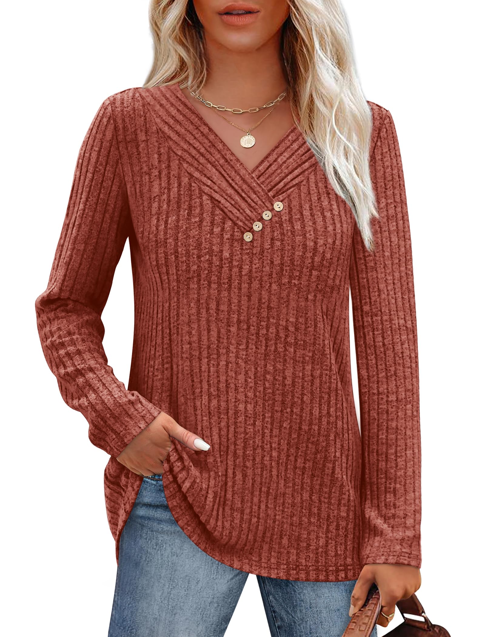 SAMPEEL V-Neck Button-Detail Sweater: Long Sleeve Tops for Winter & Fall 2025