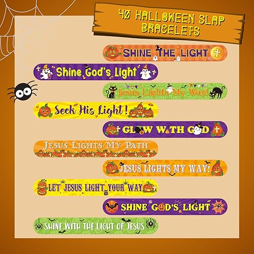 Miniatura 3 de Frienda 40 pulseras de Halloween, suministros y decoraciones para fiestas de Halloween, pulsera de Halloween con patrón de calabaza, murciélago y