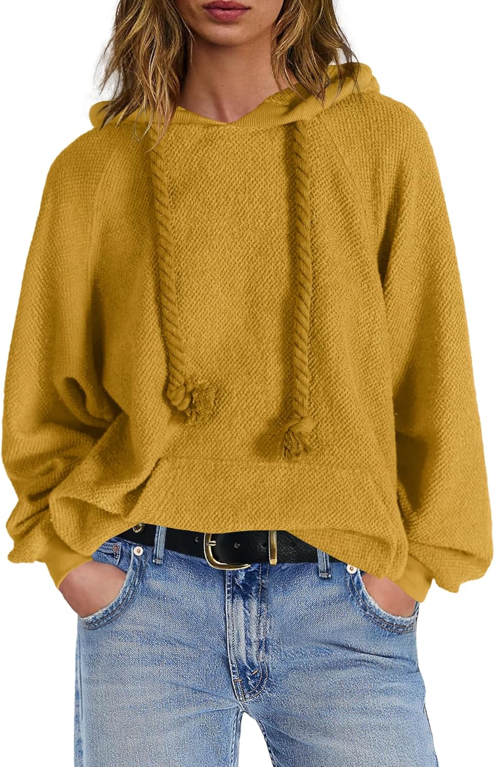 Yanekop Womens Oversized Hoodies Loose Fit Hooded Sweatshirts V Neck Pullover Hoodie Casual Drawstring Tops with Pocket - Image 3