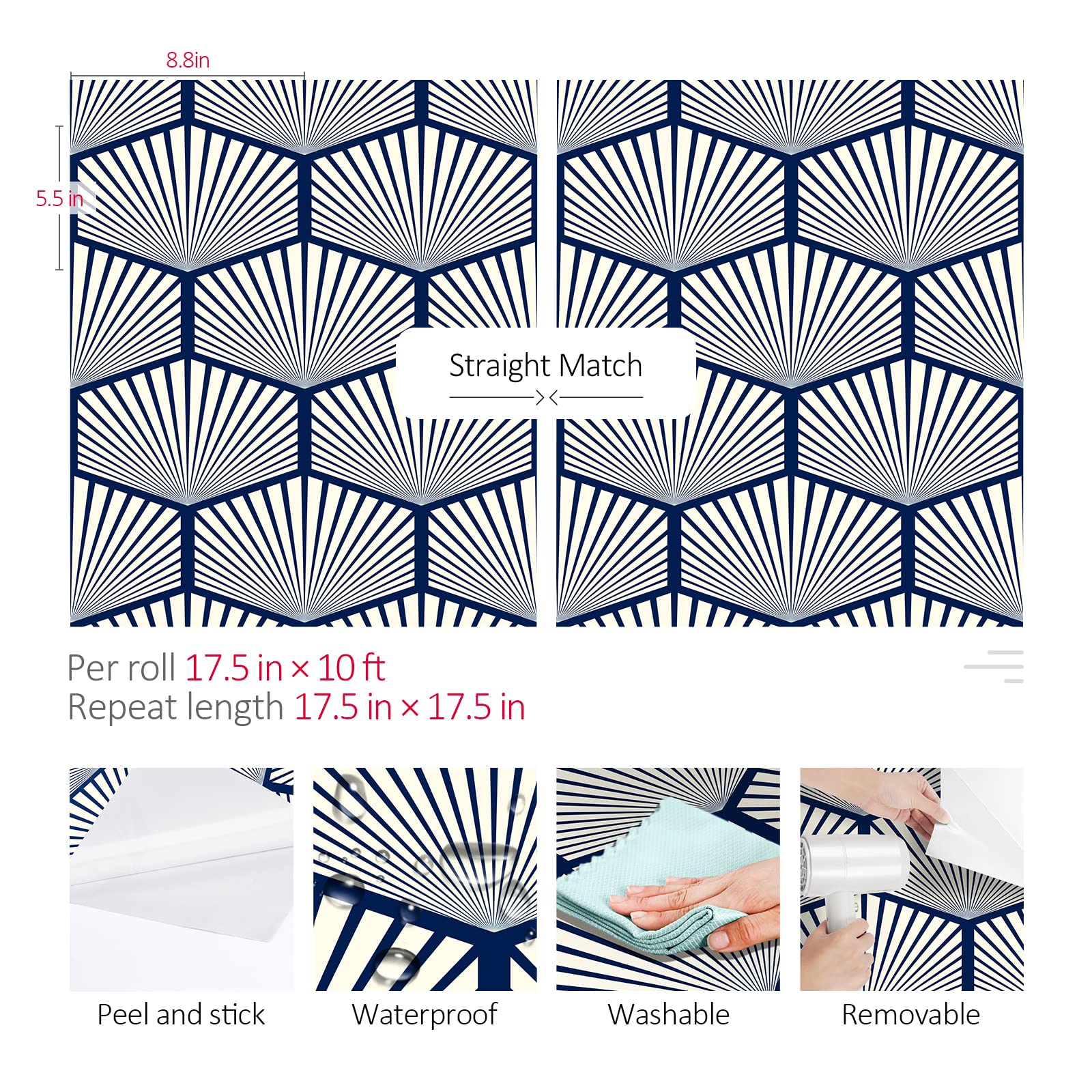 ReWallpaper Blauw geometrisch behang Peel and Stick ReWallpaper Blauw geometrisch behang Peel and Stick