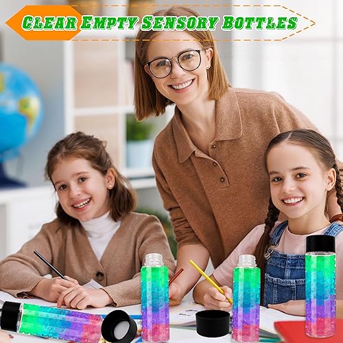Miniatura 6 de 26 botellas de plástico transparente con tapas negras, 12 oz 11.8 fl oz, juego de recipientes de bebida reutilizables para el hogar, oficina,